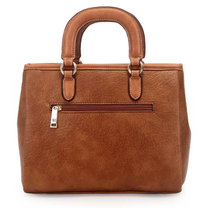 Bolsa tiracolo WJ feminina caramelo vista traseira com bolso externo